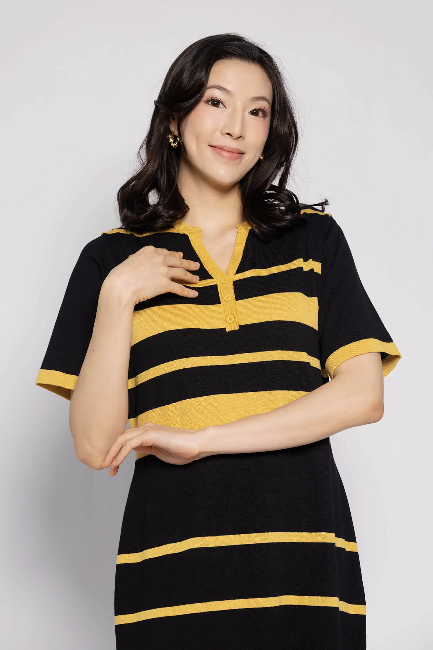 Josephine Knit Dress in Black Yellow