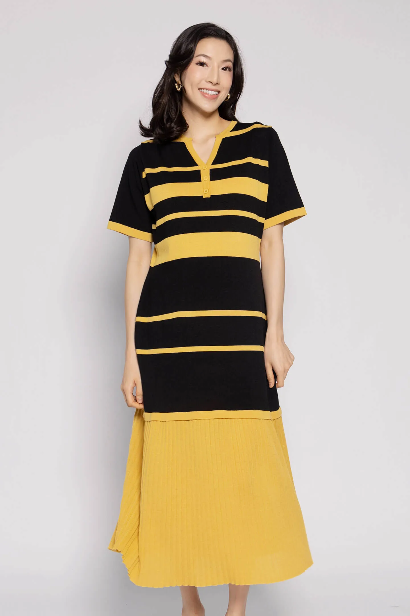 Josephine Knit Dress in Black Yellow