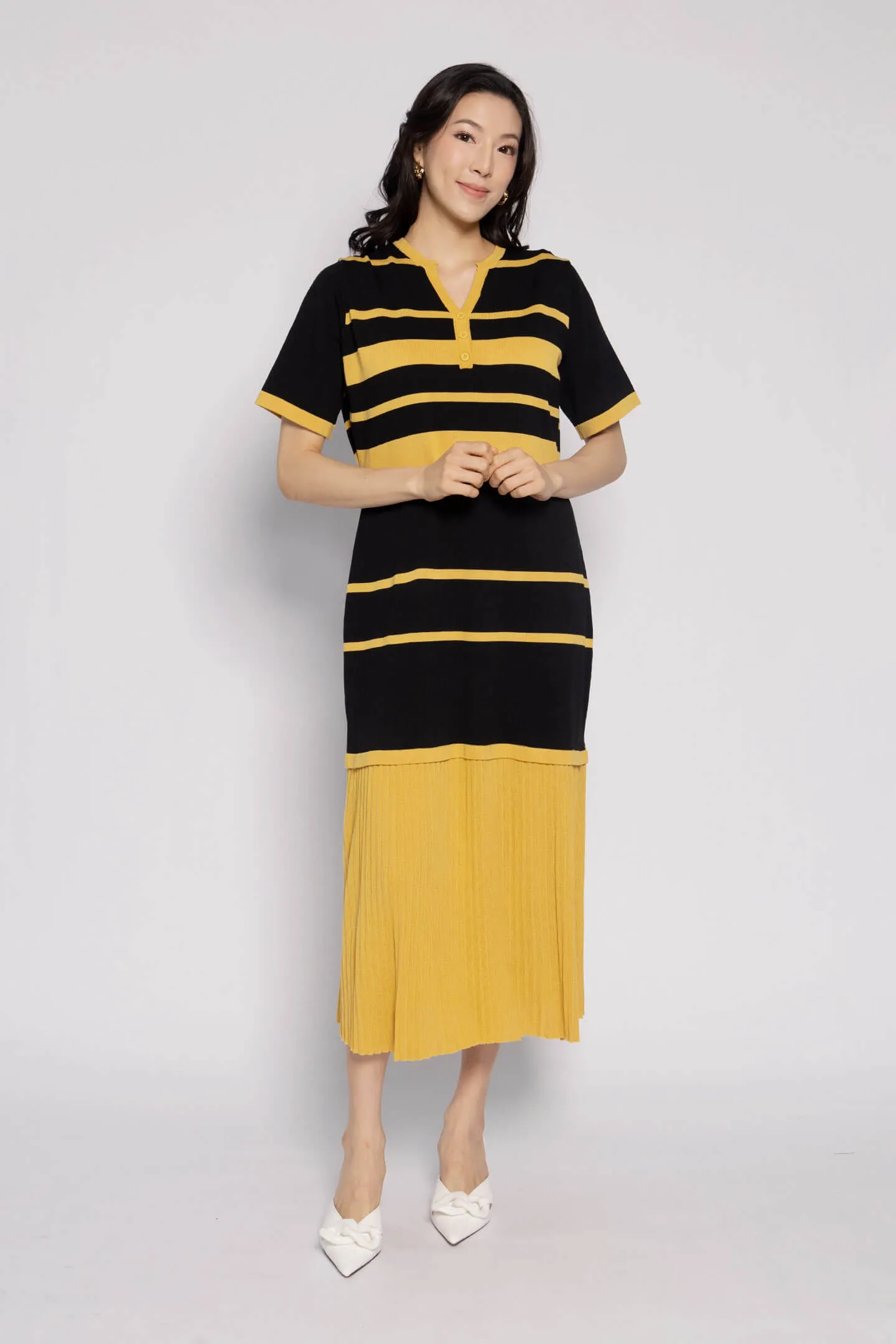 Josephine Knit Dress in Black Yellow