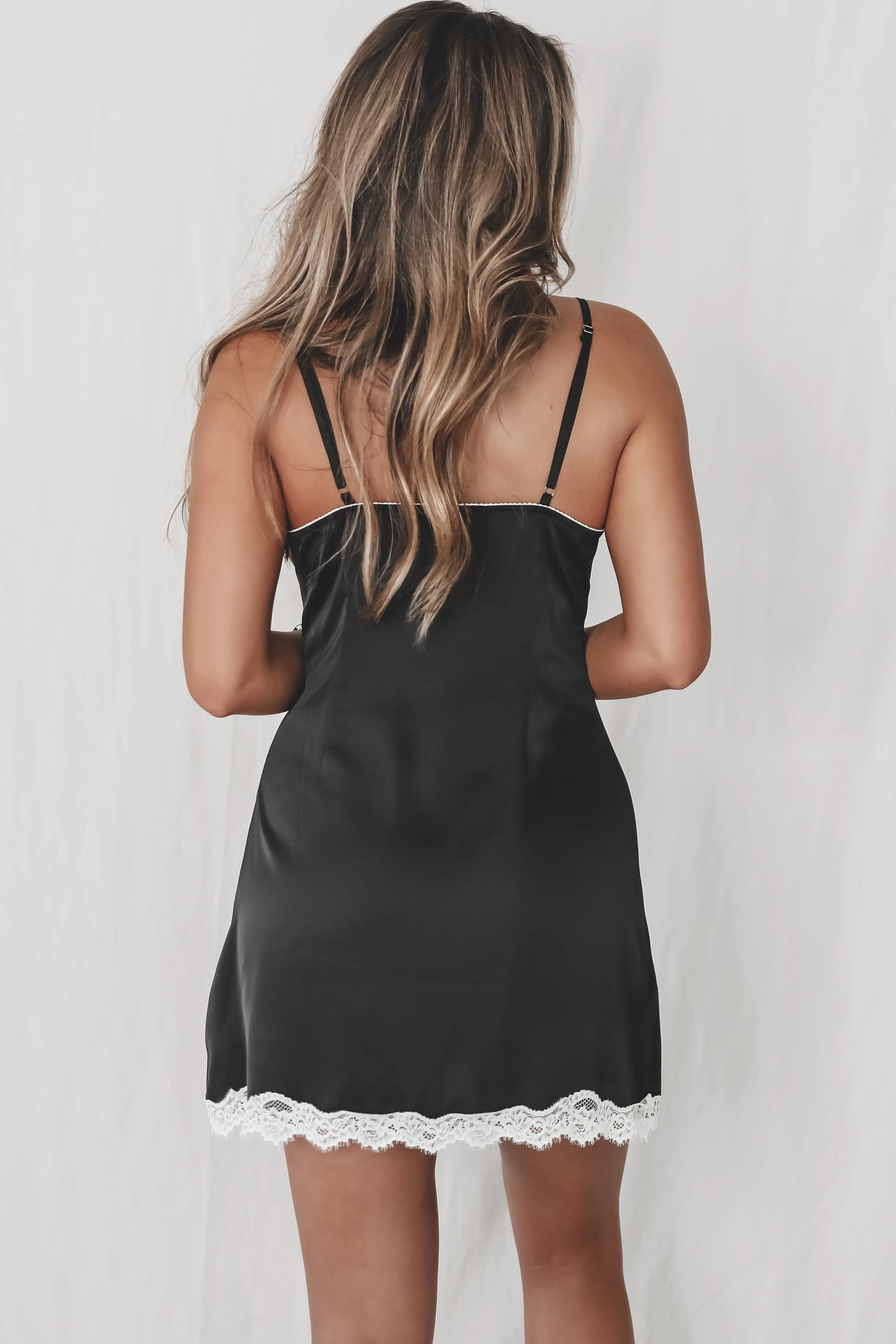 Just A Little Something Black Satin Slip Dress