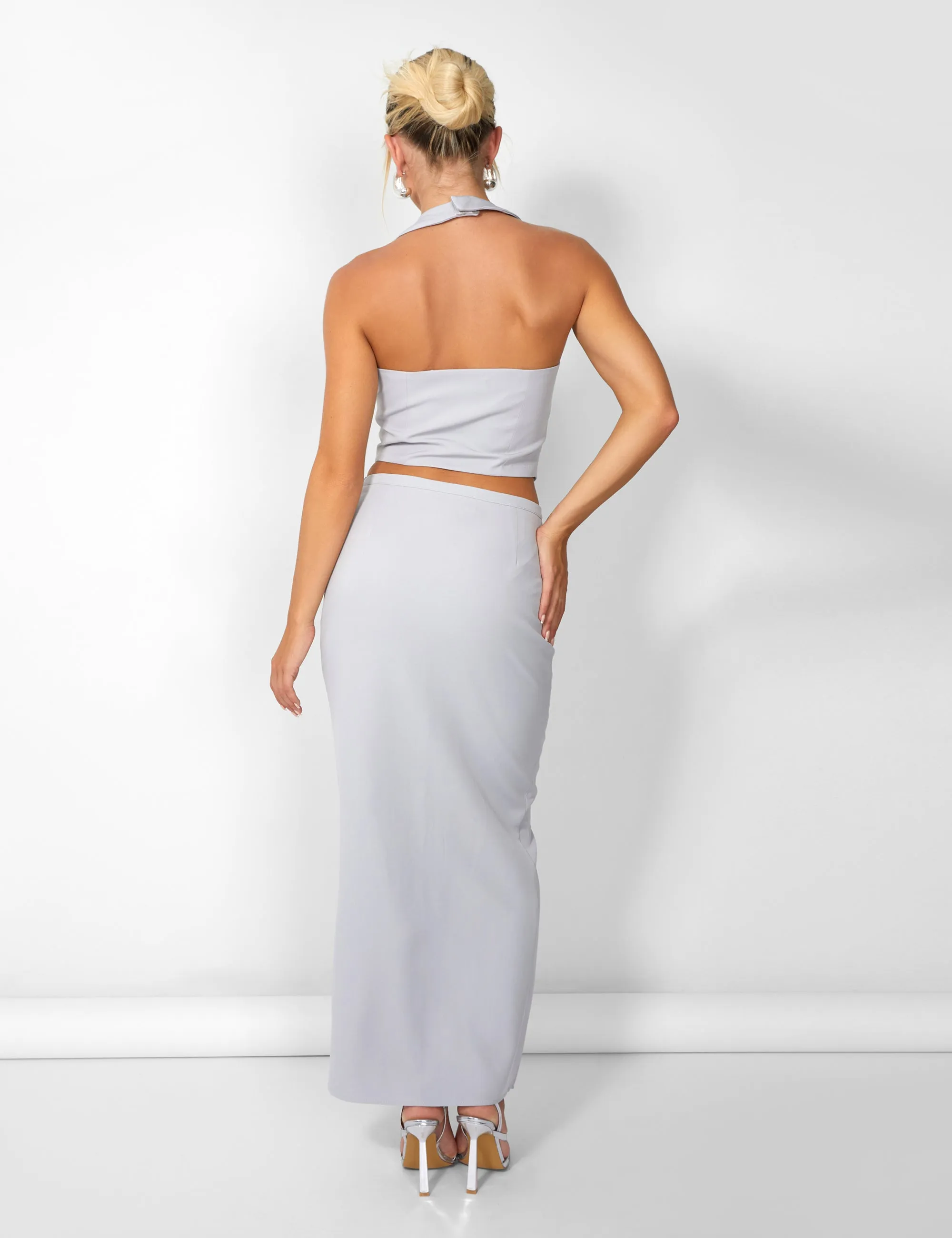 Kaiia Split Front Maxi Skirt Co-ord in Grey