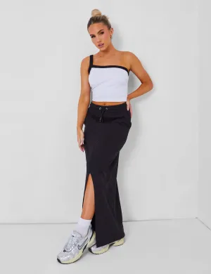 Kaiia Split Front Sweat Maxi Skirt in Black