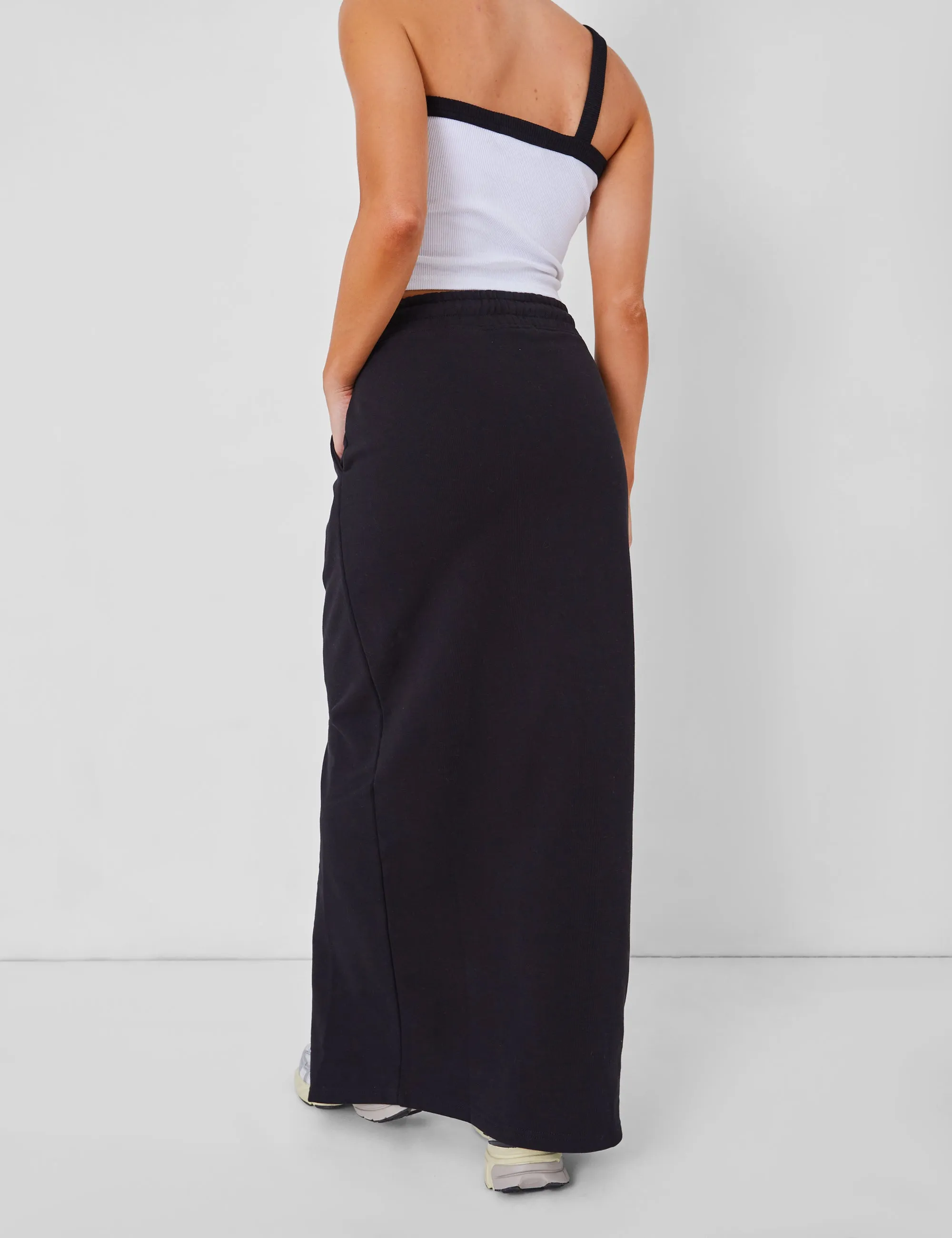 Kaiia Split Front Sweat Maxi Skirt in Black