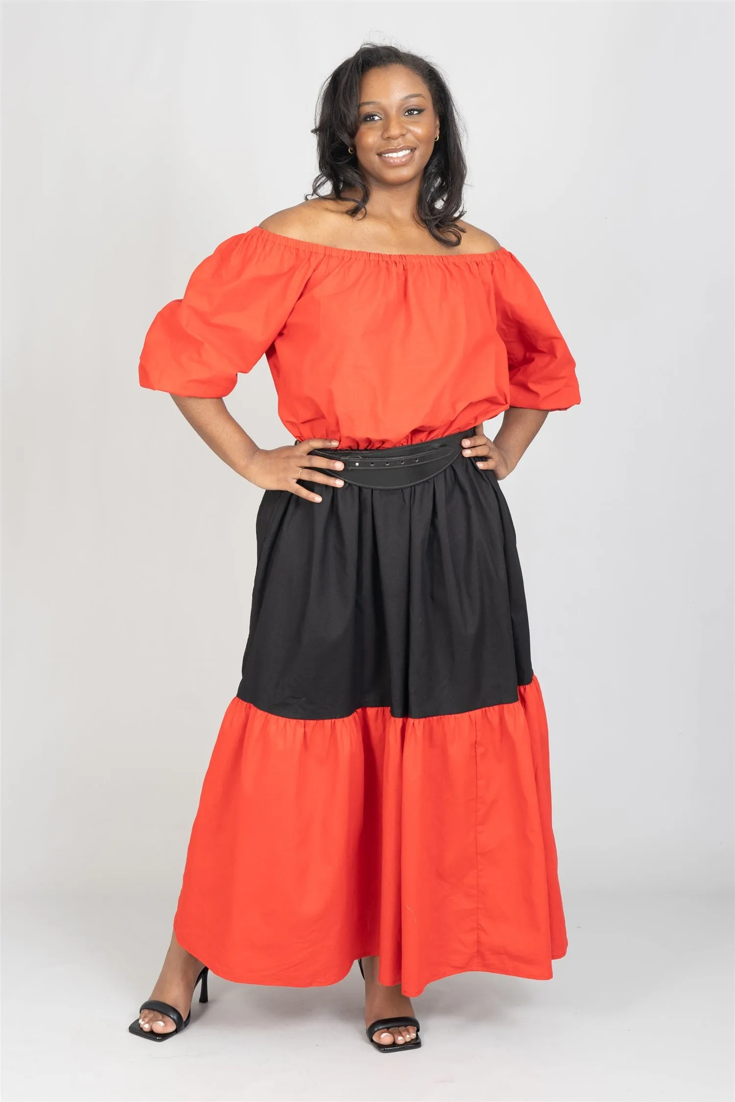 KaraChic 7710S Color-block Off-Shoulder Maxi Dress