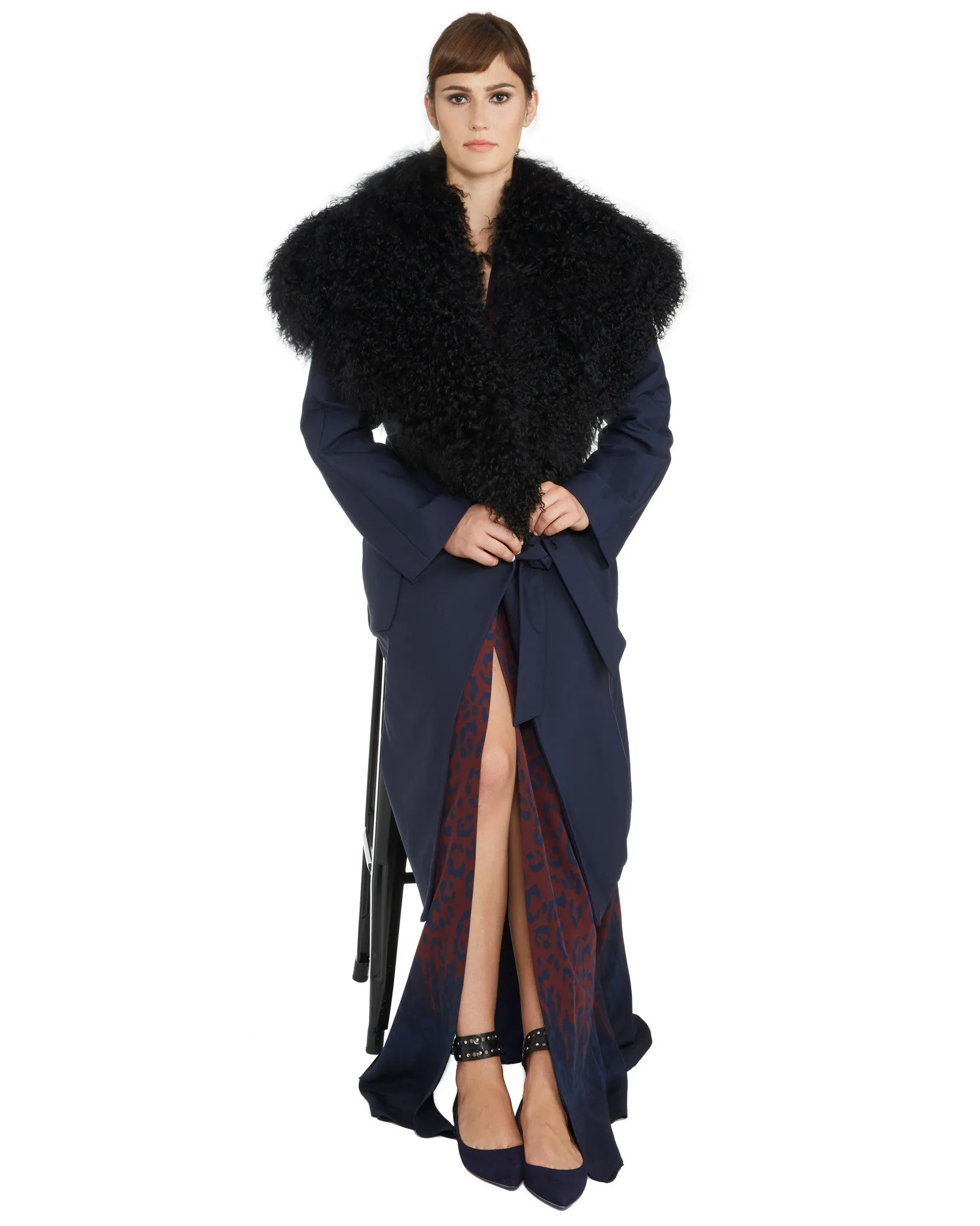 Kempner Harlow Robe Coat with Fur Shawl Collar