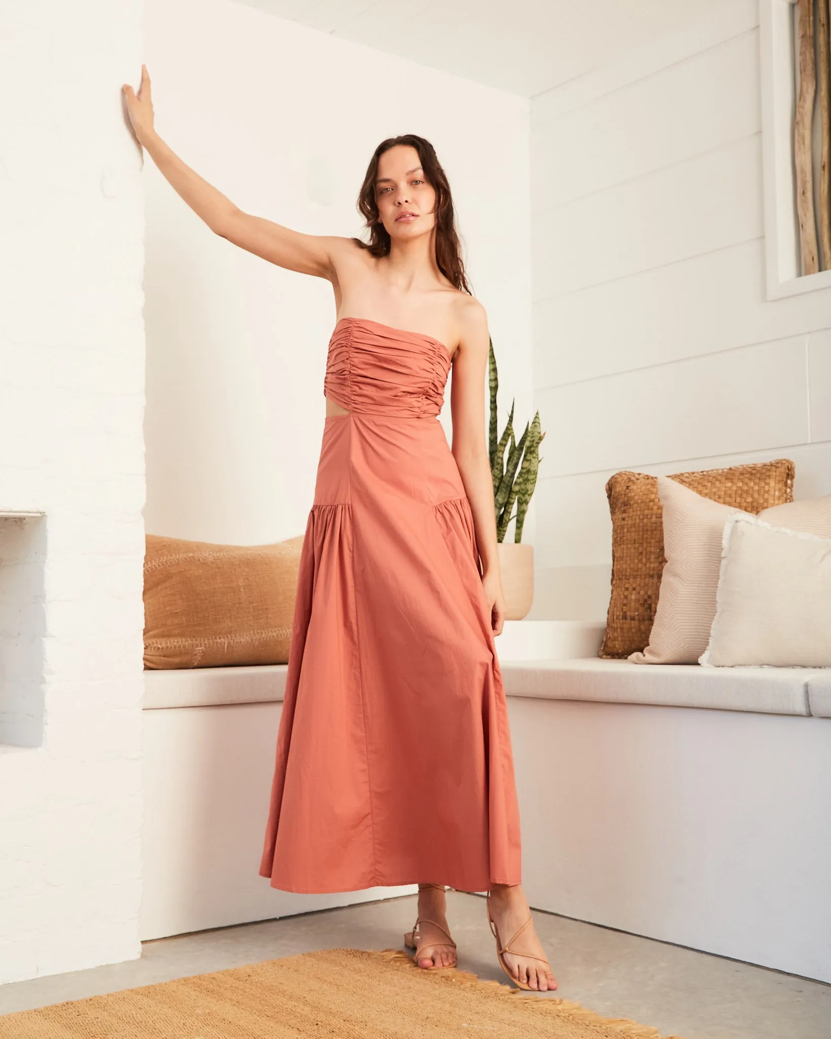 Kinley Brick Ruched Maxi Dress