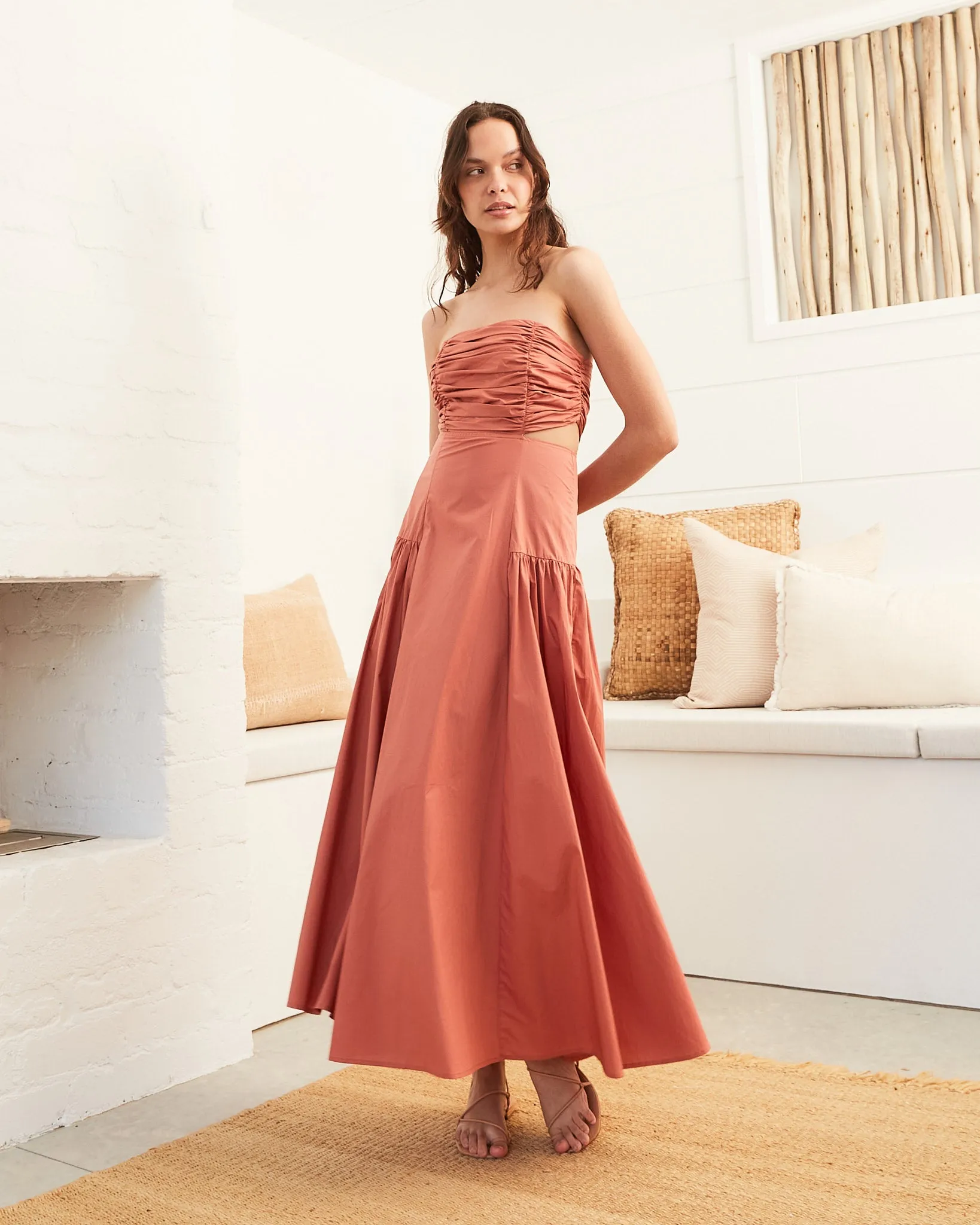 Kinley Brick Ruched Maxi Dress