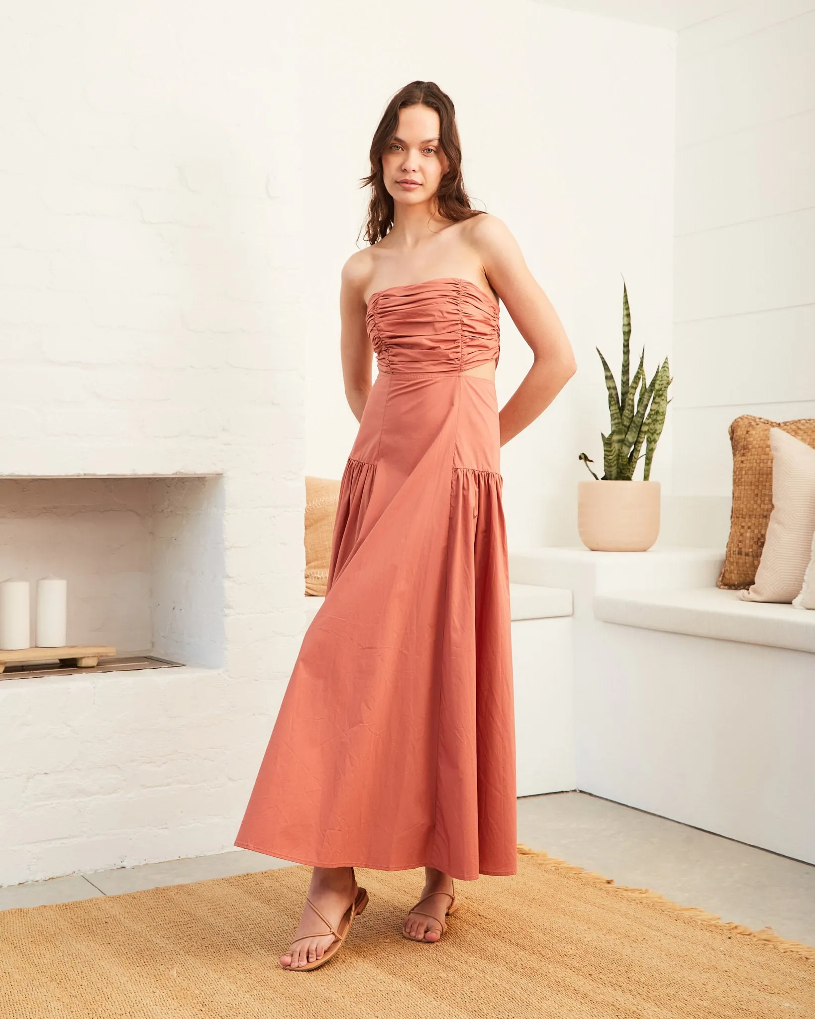 Kinley Brick Ruched Maxi Dress