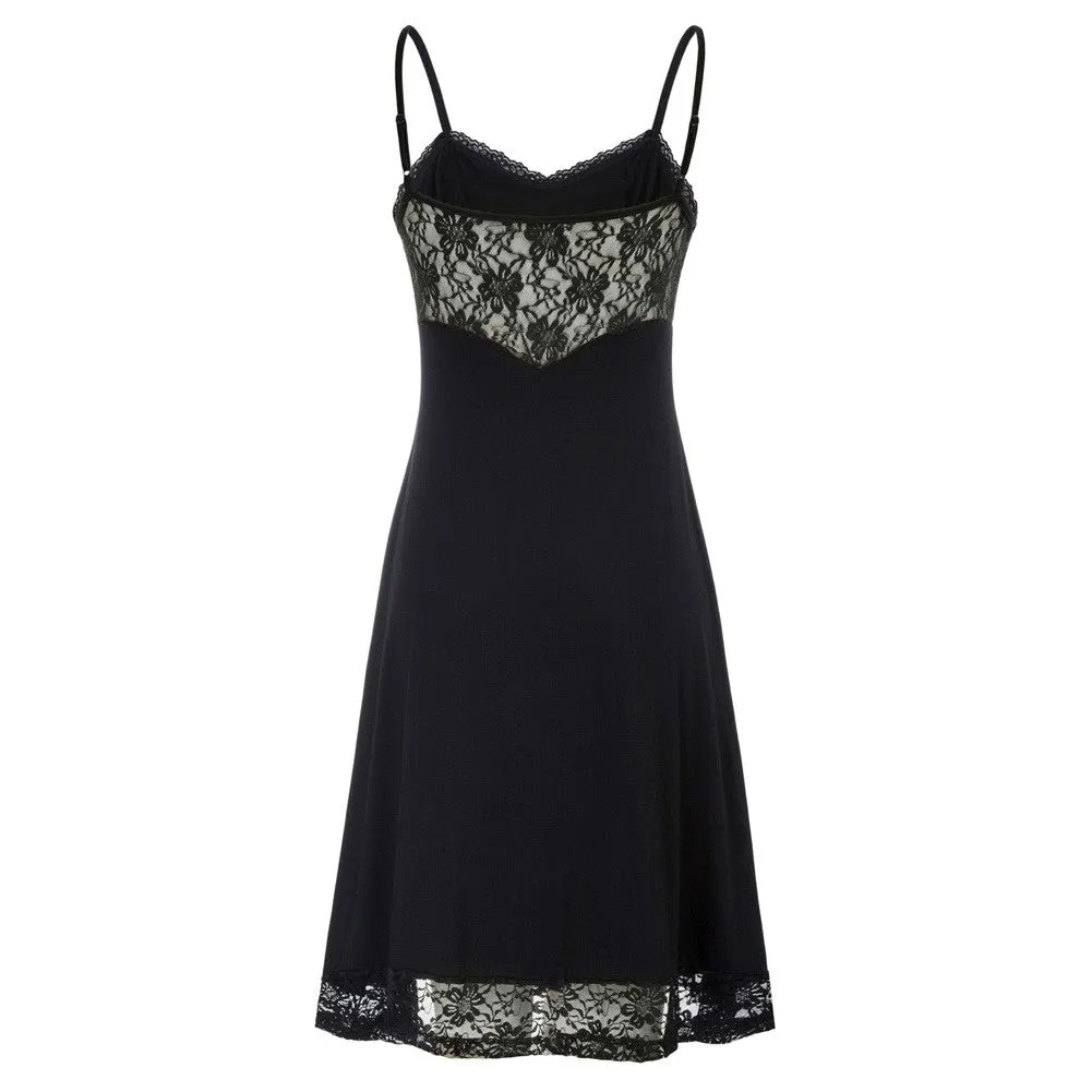 Lace Patchwork Spaghetti Straps V-Neck A-Line Slip Dress