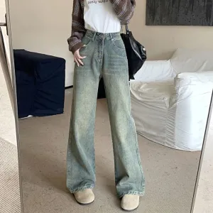 Large Size Nostalgia Wide Leg Jeans Women American High Waist Pear Loose Covered Meat Dragging Vintage Pants Jeans