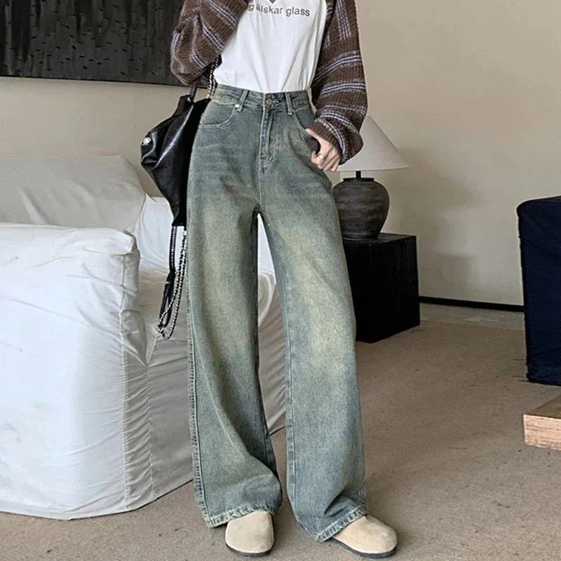 Large Size Nostalgia Wide Leg Jeans Women American High Waist Pear Loose Covered Meat Dragging Vintage Pants Jeans