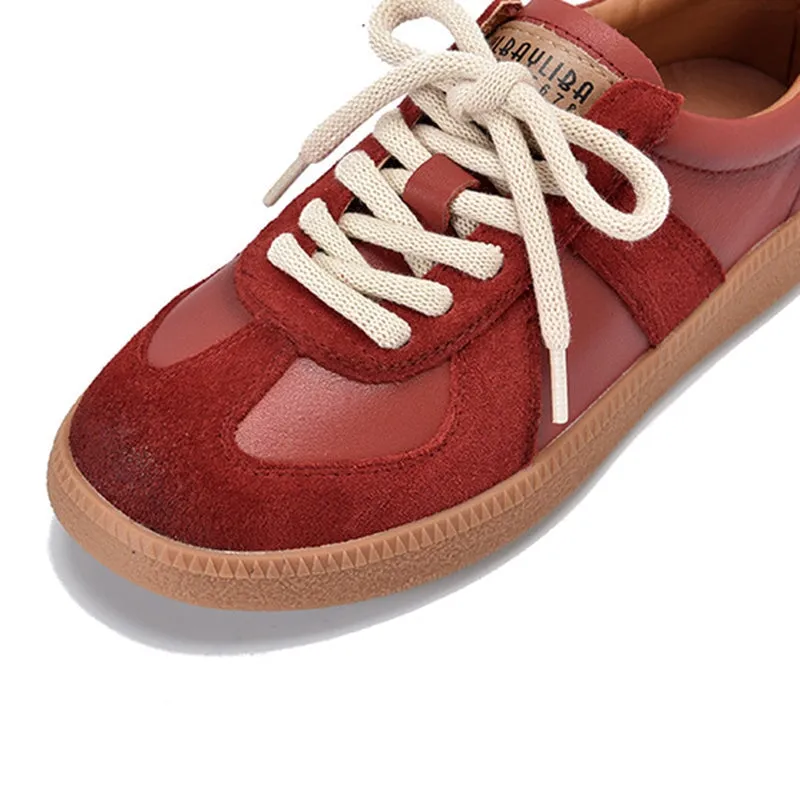 Leather German Army Trainer Sneakers for Women in Red/Beige