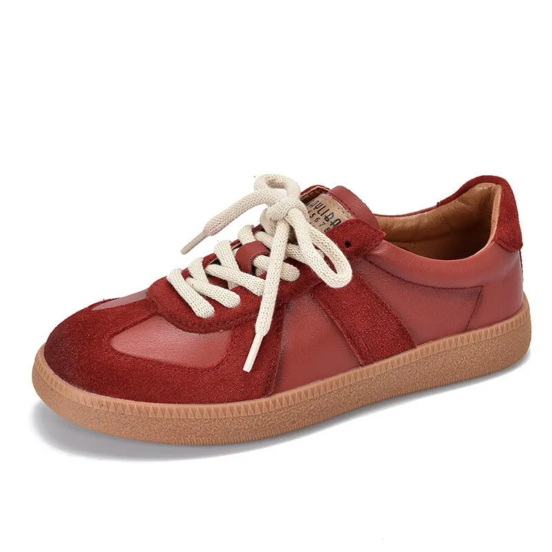 Leather German Army Trainer Sneakers for Women in Red/Beige