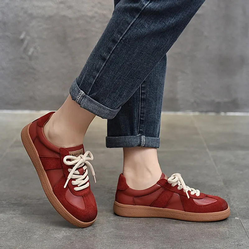 Leather German Army Trainer Sneakers for Women in Red/Beige