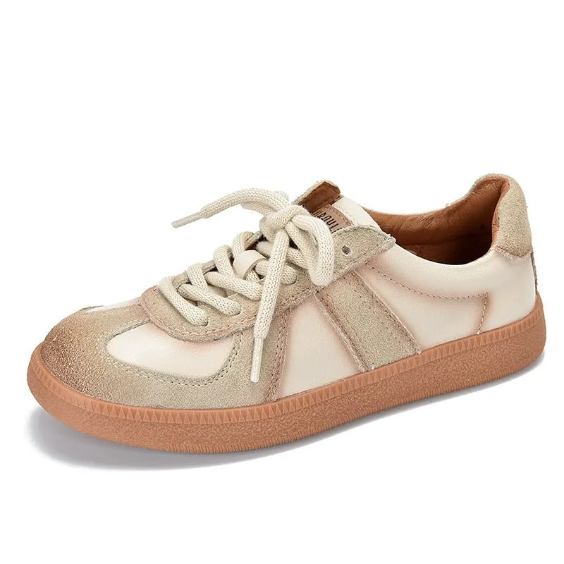 Leather German Army Trainer Sneakers for Women in Red/Beige