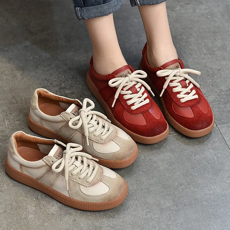 Leather German Army Trainer Sneakers for Women in Red/Beige