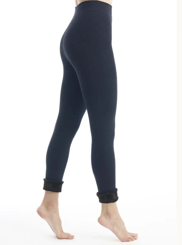 Lemon |  Faux Fur Lined Legging - Deep Navy