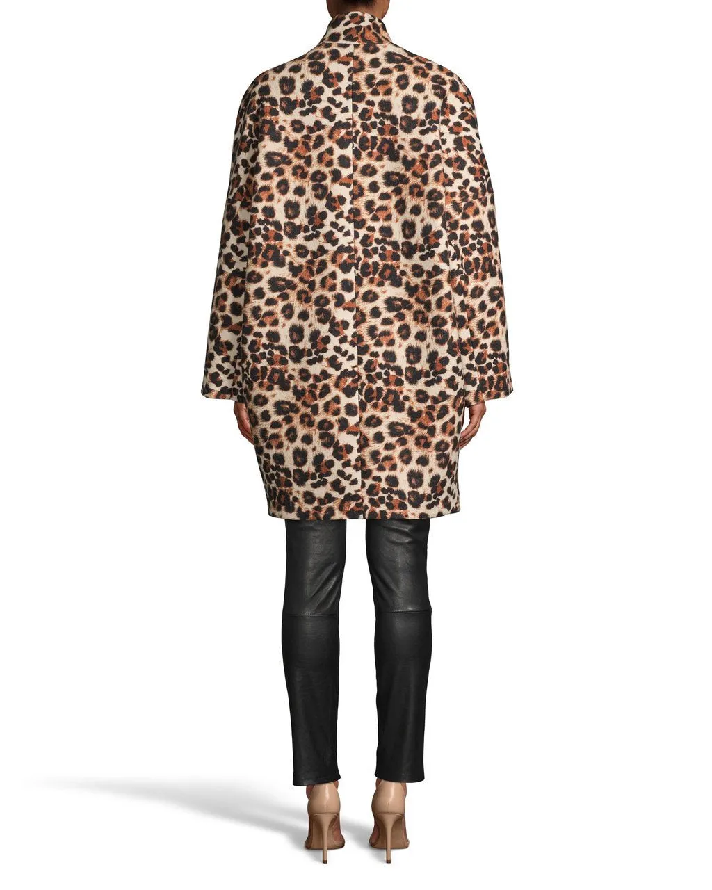 Leopard Print Wool Cocoon Coat In Brown Multi