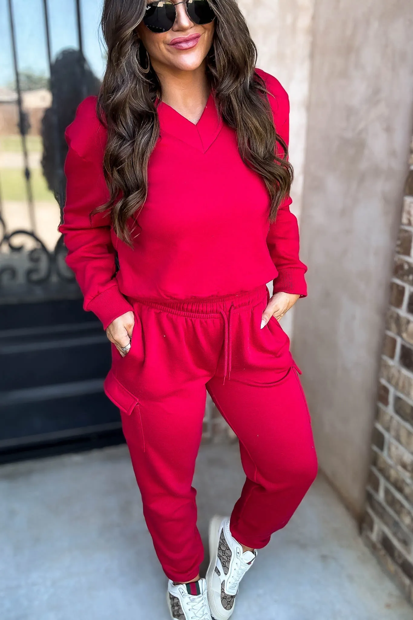 Level Up Red Relaxed Fleece Cargo Jogger Sweatpants