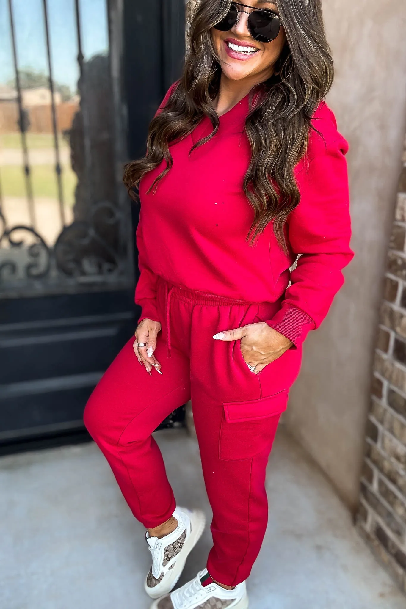 Level Up Red Relaxed Fleece Cargo Jogger Sweatpants