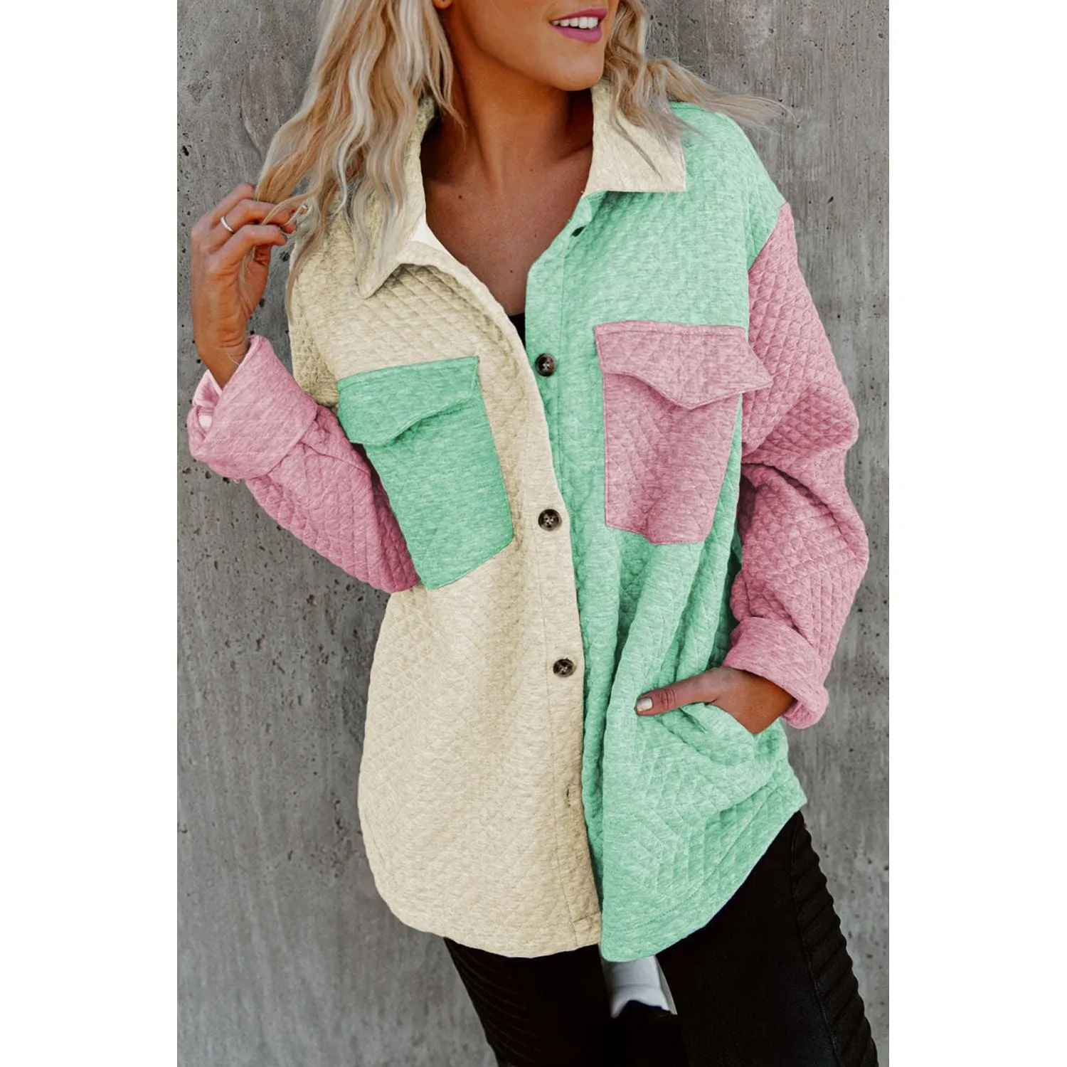 Life In Color Color Block Quilted Shacket