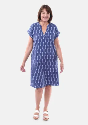 Linen Notch Neck Ikat Dress