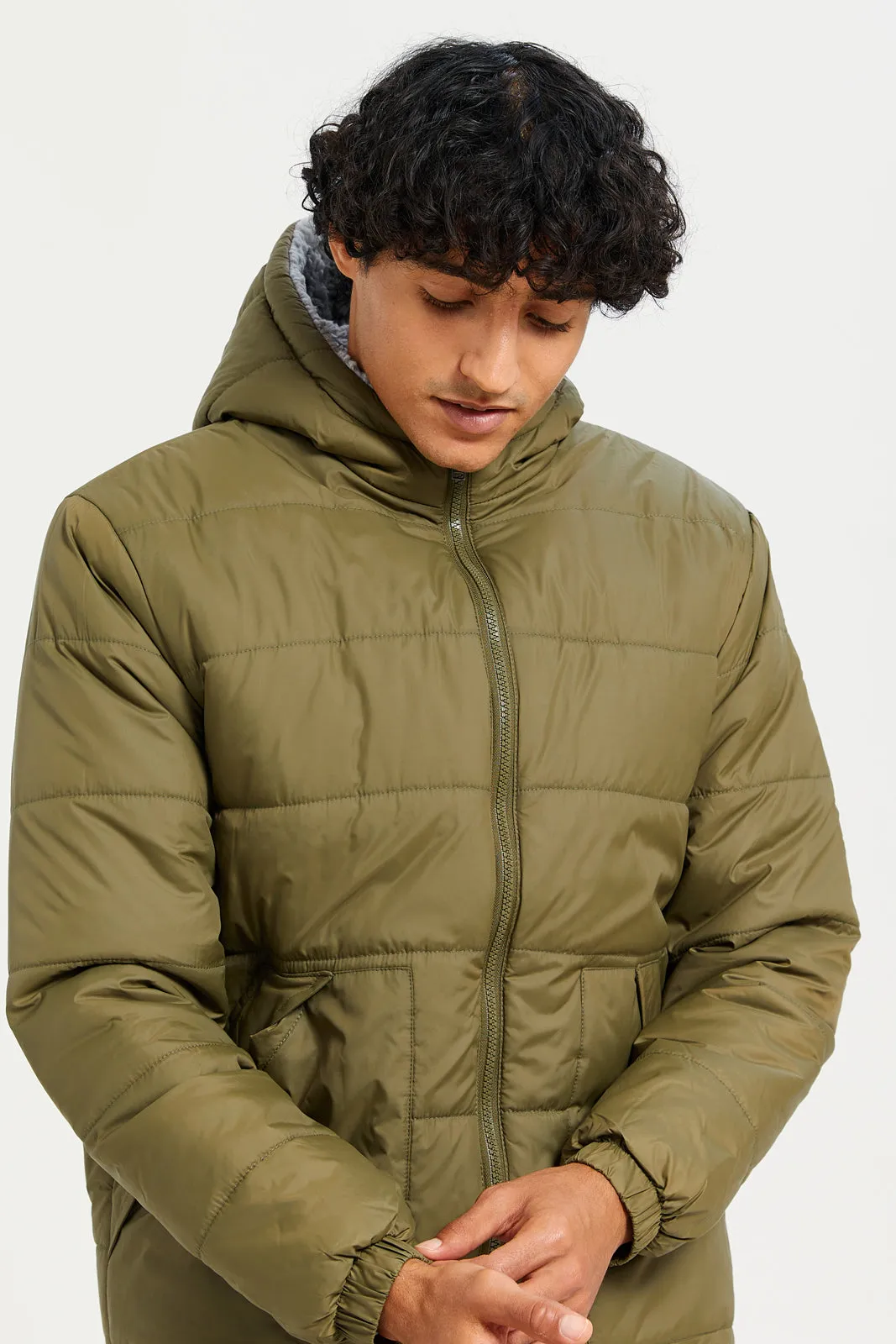 Men Green Hooded Puffer jacket