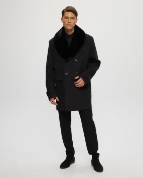 Men's Loro Piana Wool Coat with Detachable Merino Shearling Lamb Collar