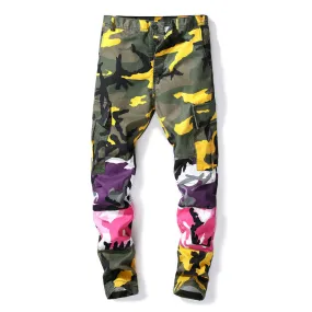 Mixed Camouflage Prints Men Buttoned Cargo Pants