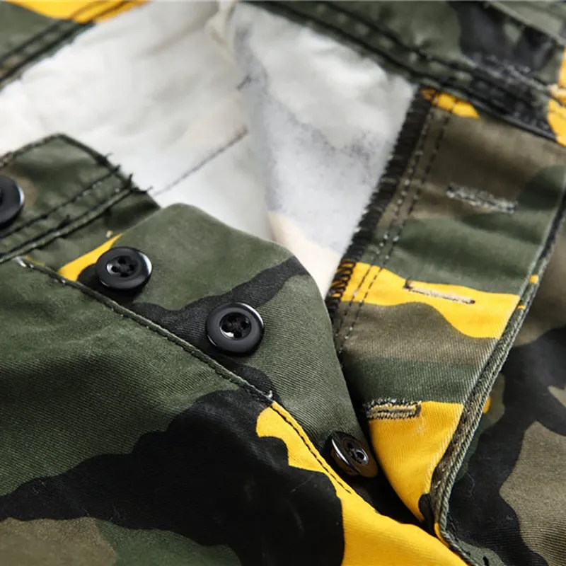 Mixed Camouflage Prints Men Buttoned Cargo Pants