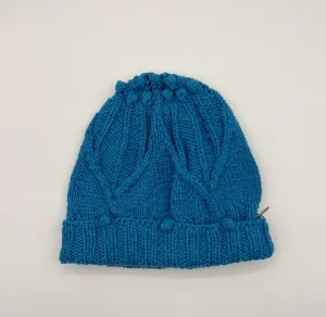 M/L Blue Cables & Bobbles Wool Beanie