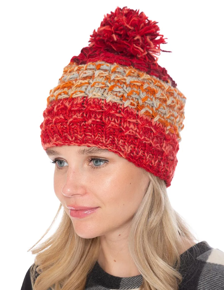 Multi Color Wool Beanie Hat with Pom Pom