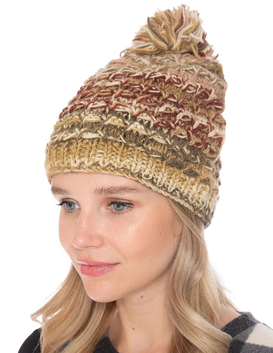 Multi Color Wool Beanie Hat with Pom Pom