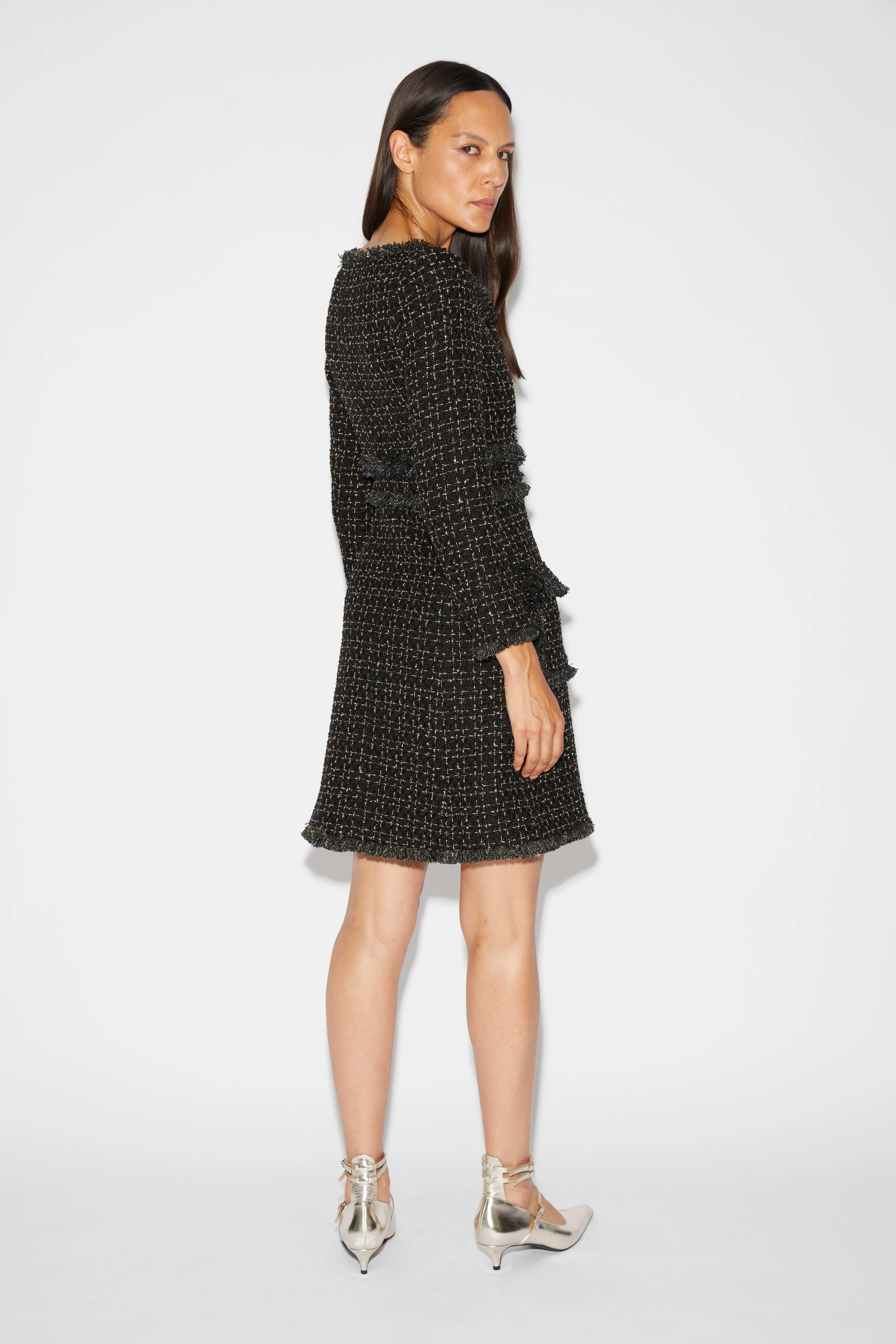 NATASHA COAT DRESS BLACK GOLD TWEED