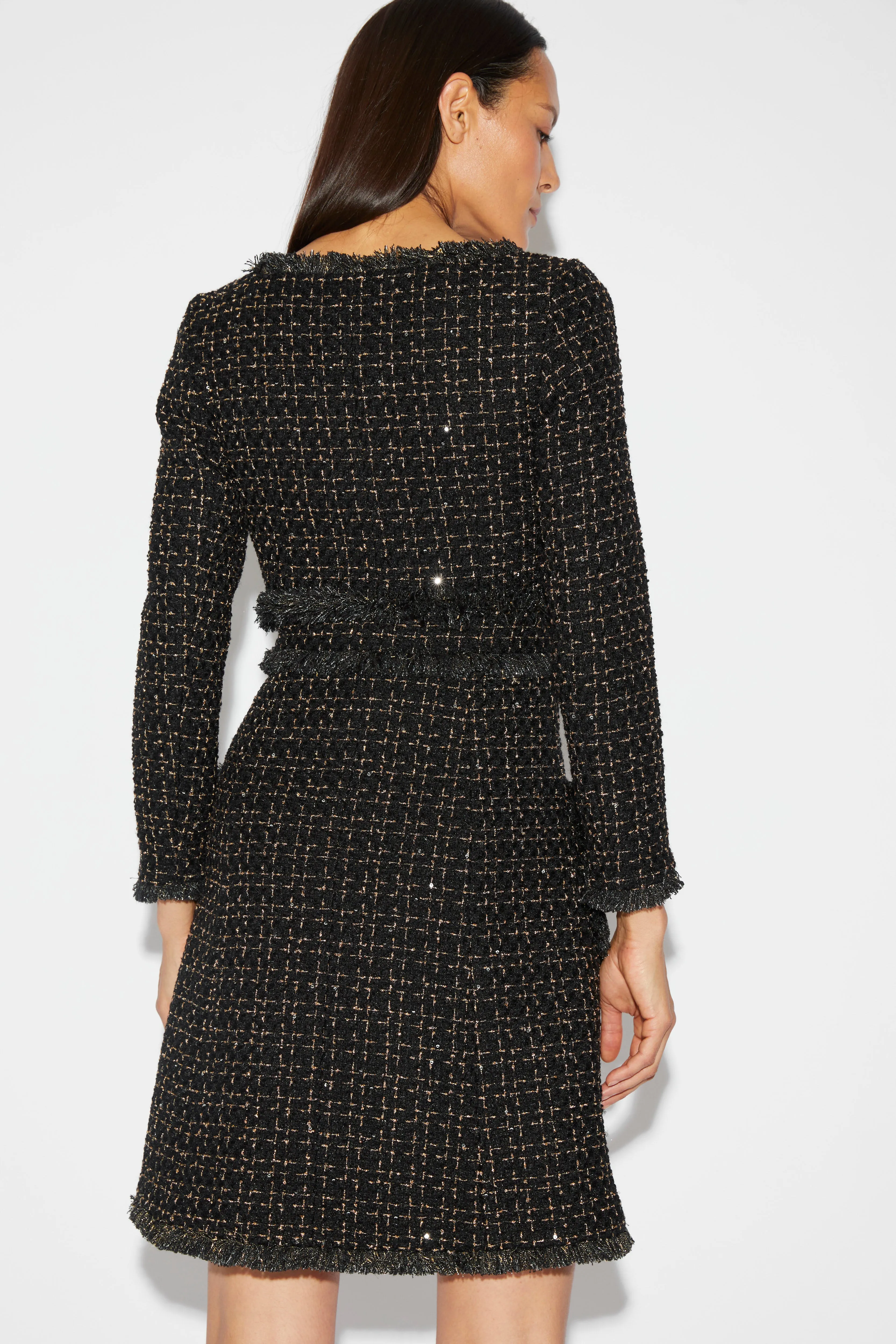 NATASHA COAT DRESS BLACK GOLD TWEED