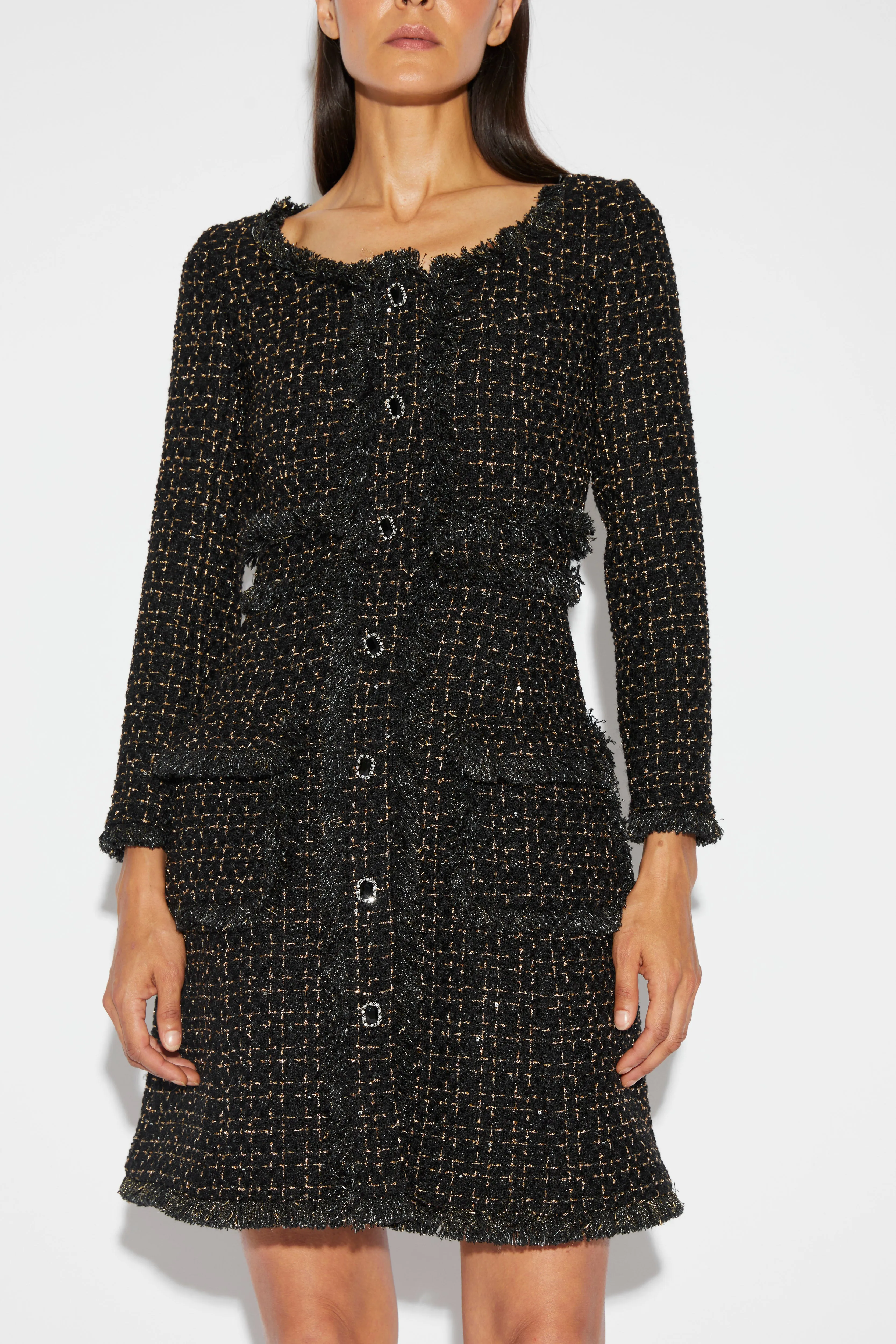 NATASHA COAT DRESS BLACK GOLD TWEED