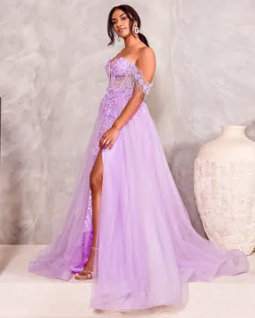 Nathalia Off Shoulder Corset Gown - Lavender