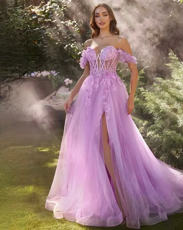 Nathalia Off Shoulder Corset Gown - Lavender