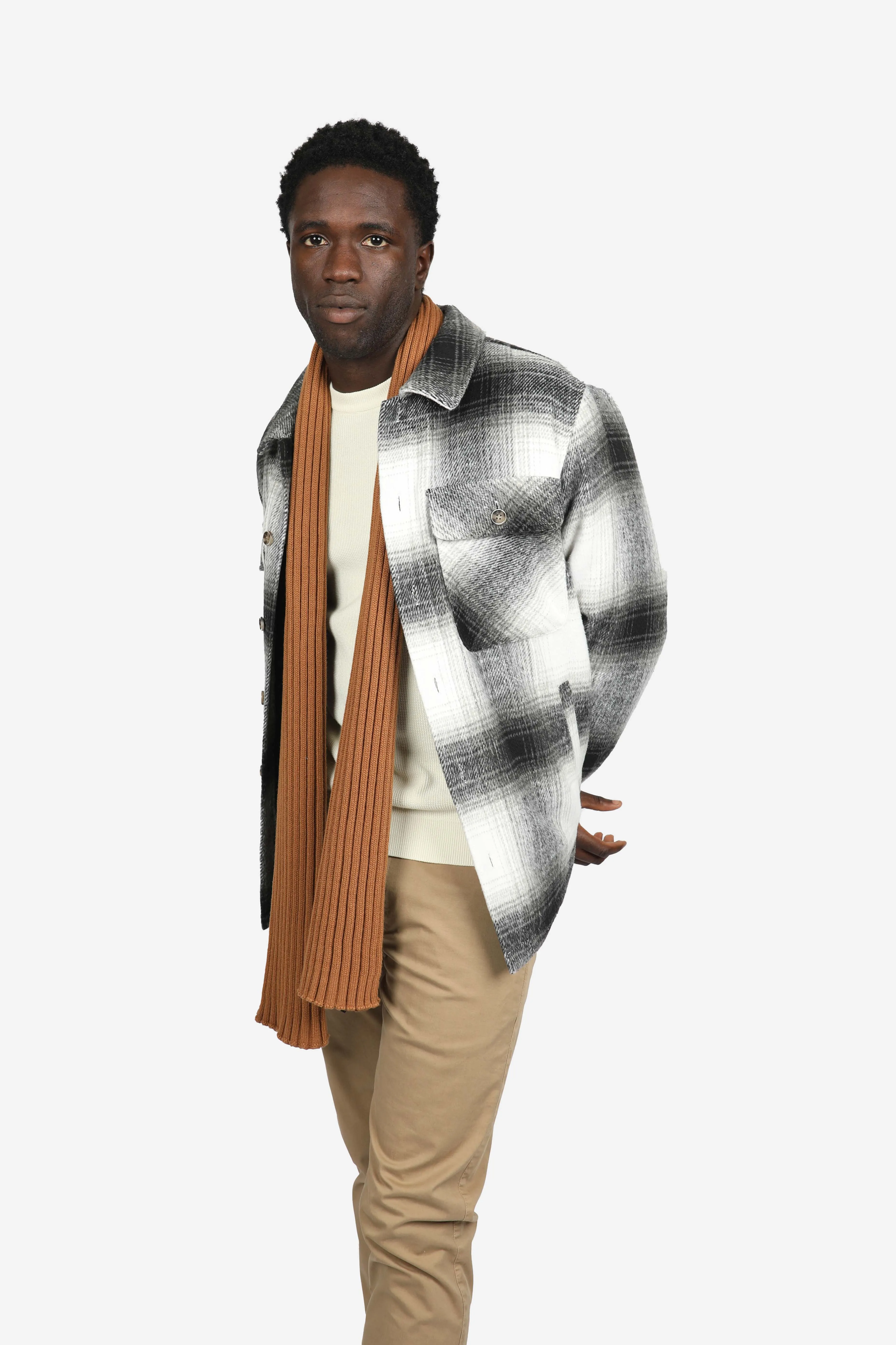 Natural Check Wool Blend Padded Coat