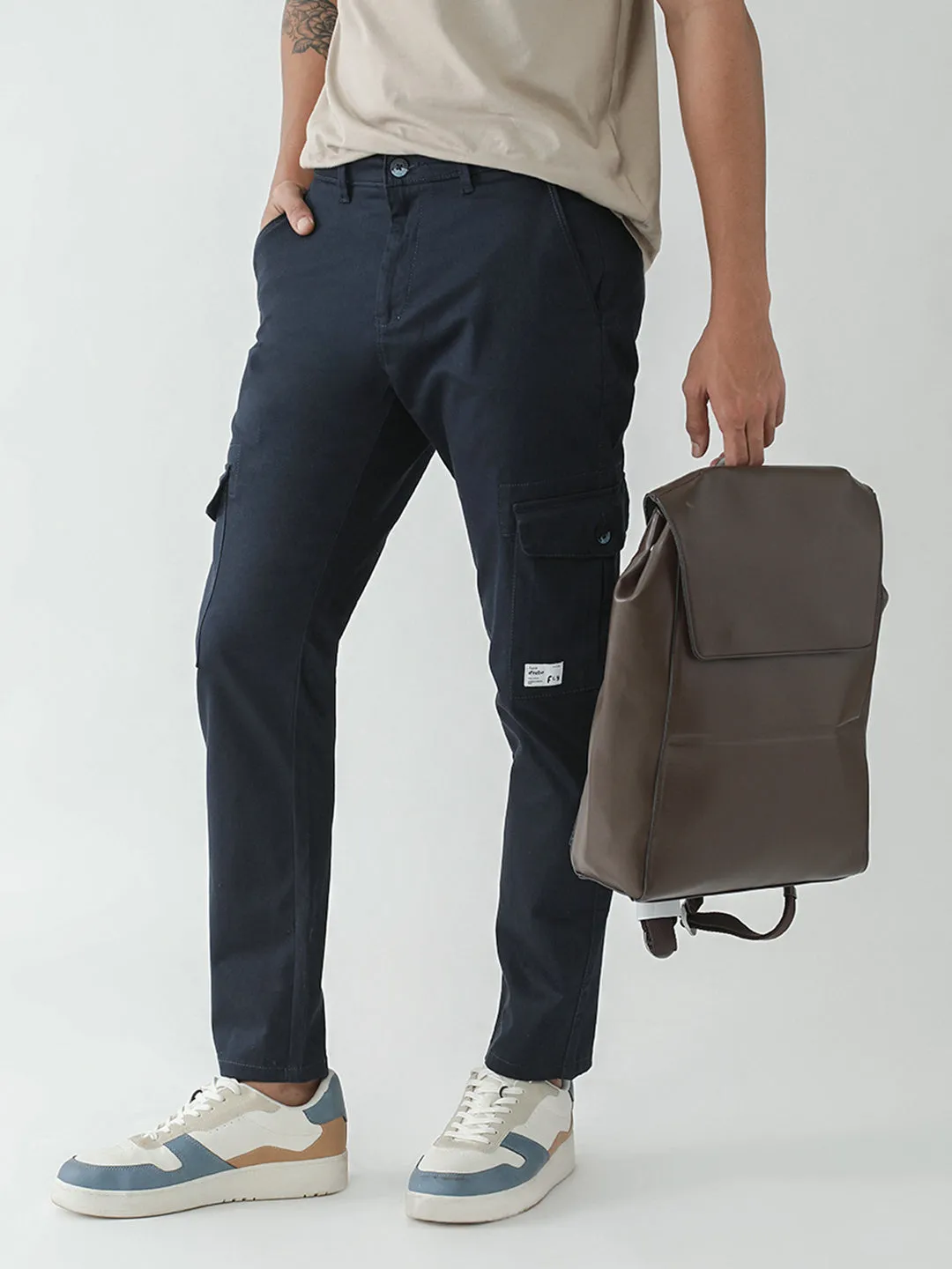 Navy Cotton Cargo Pants