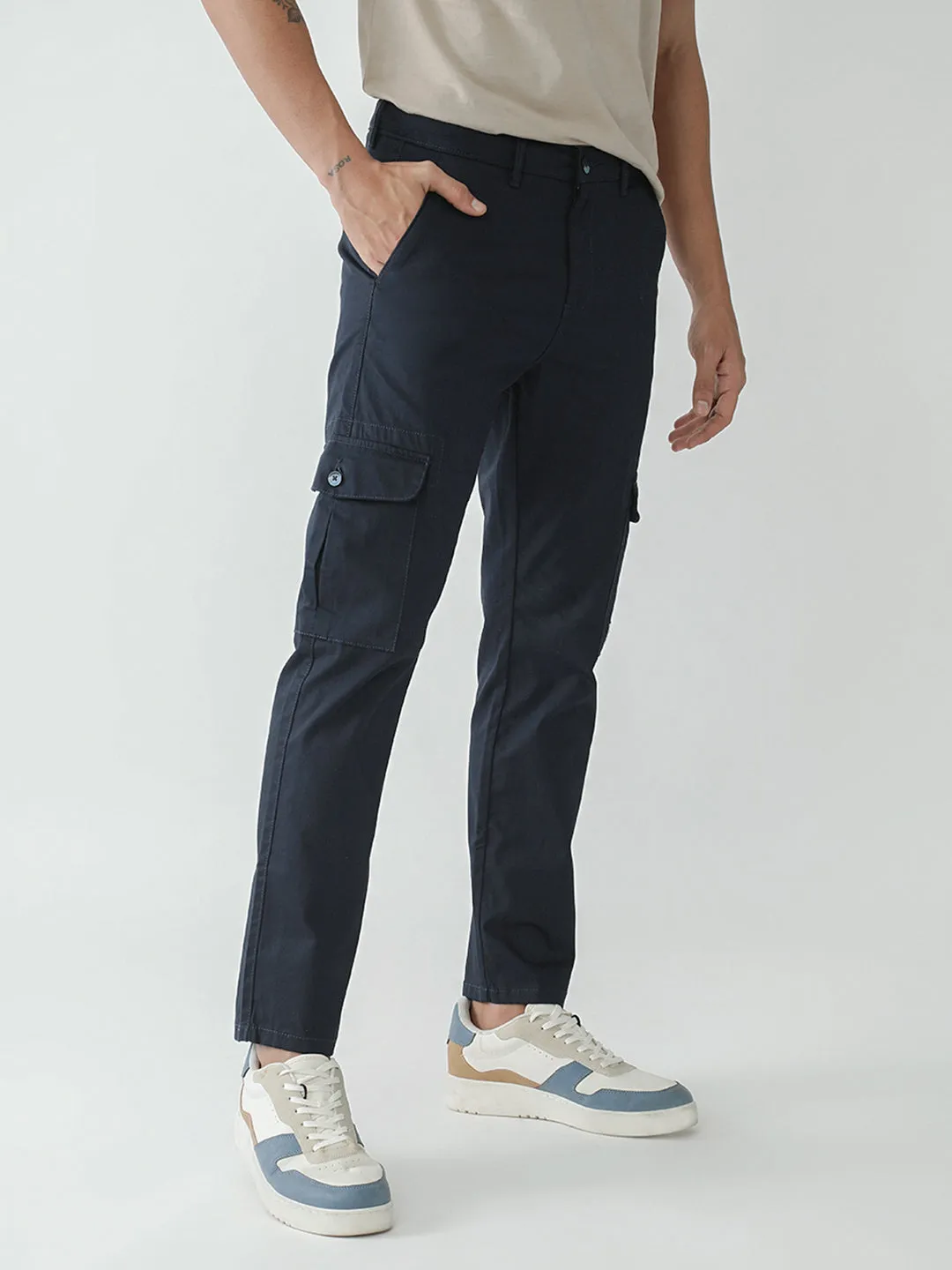 Navy Cotton Cargo Pants