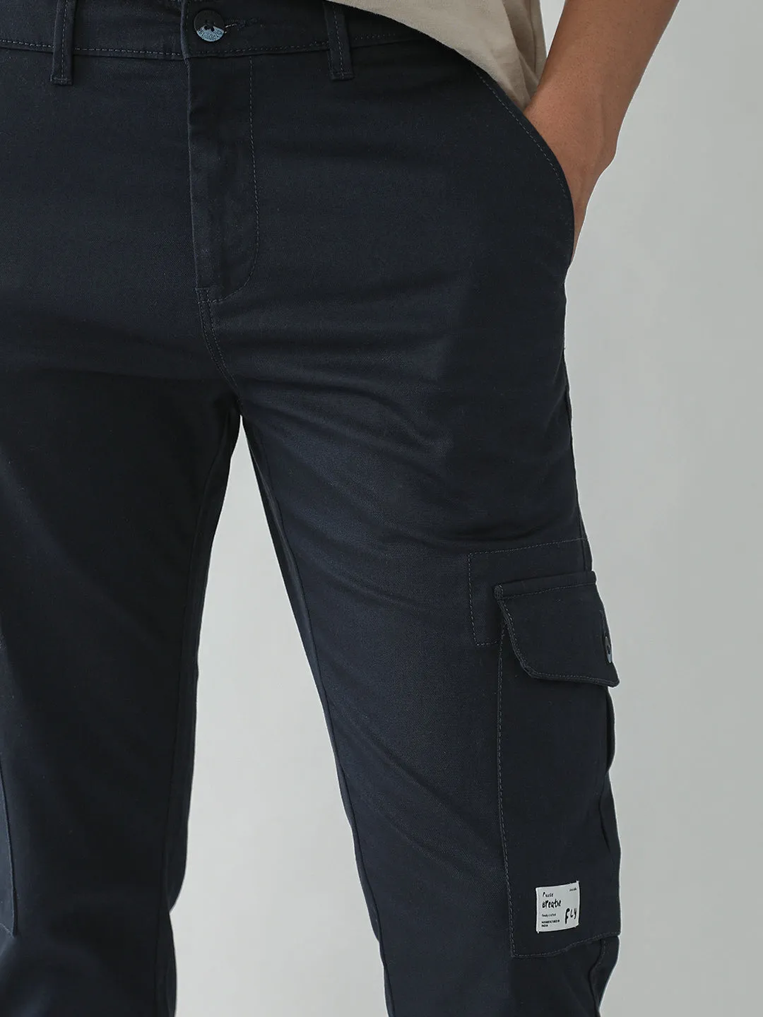 Navy Cotton Cargo Pants