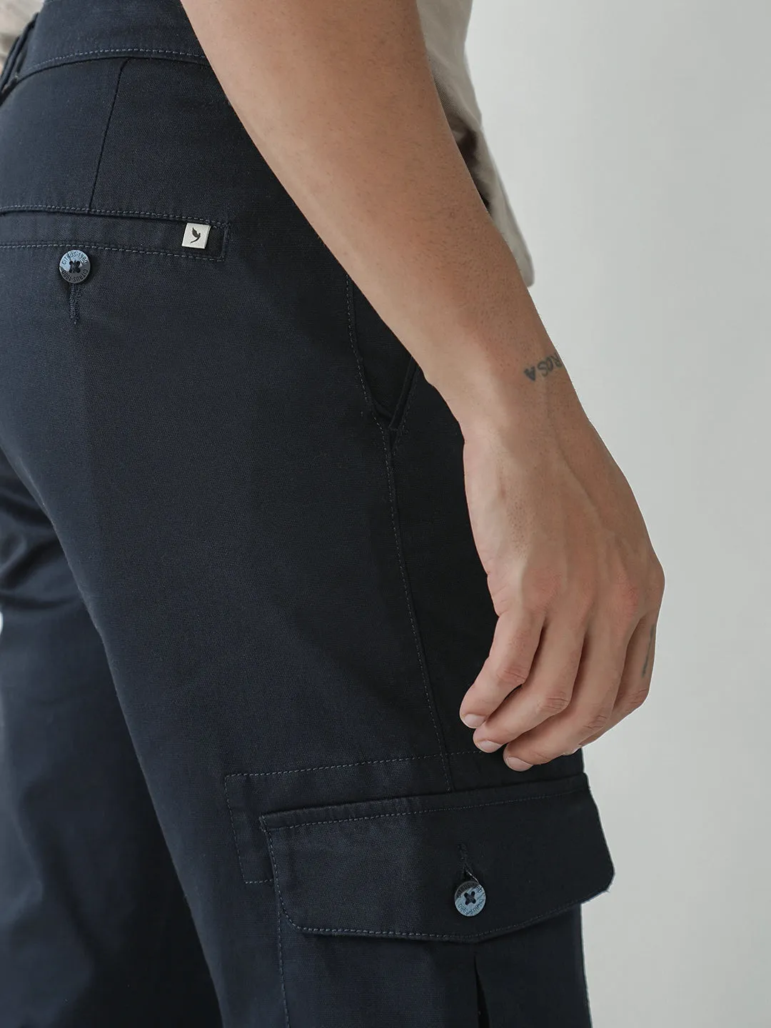 Navy Cotton Cargo Pants