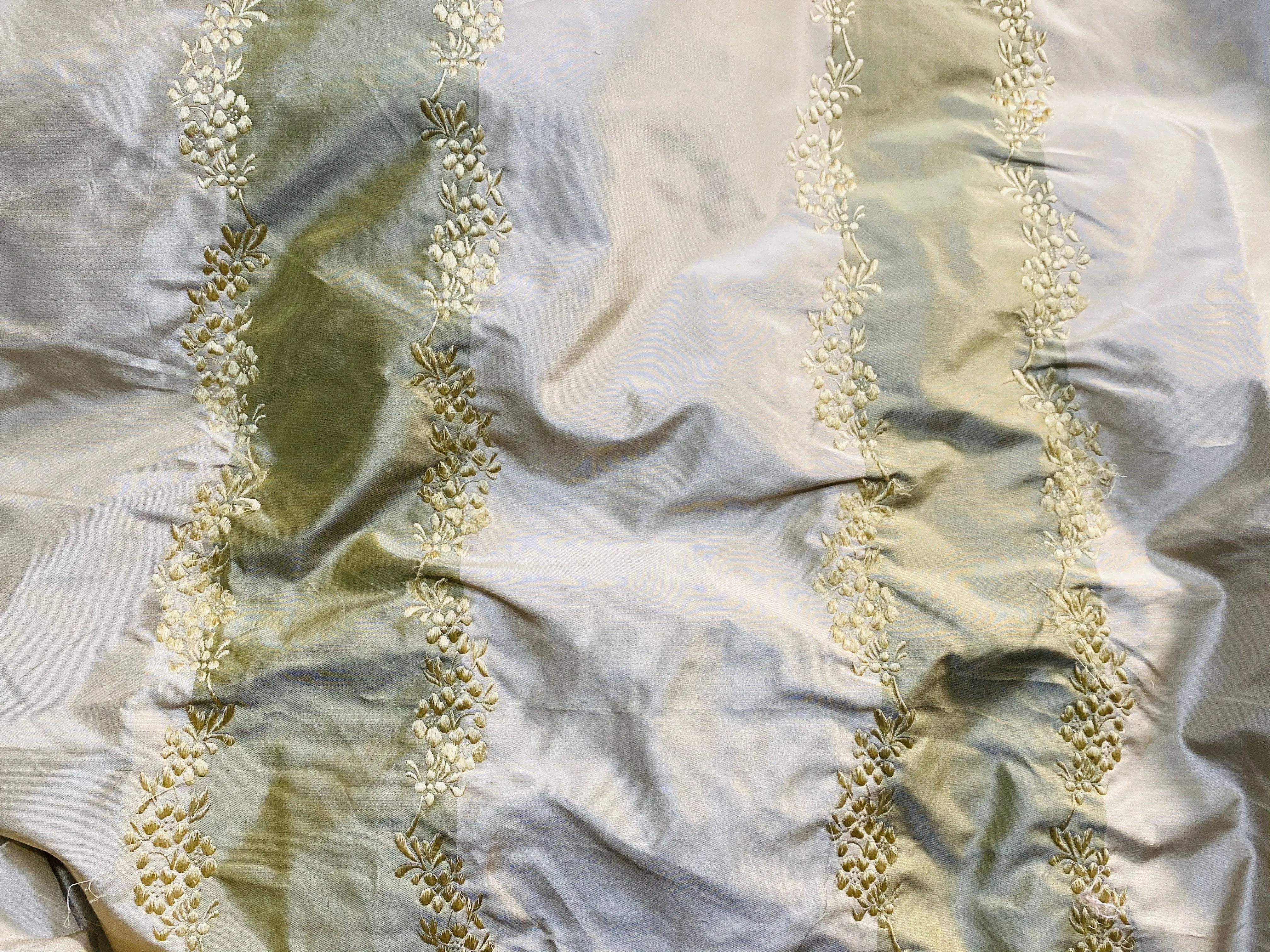 NEW Lady Kristen 100% Silk Taffeta with Embroidery Floral and Stripes Motif in Icy Pistachio Green and Champagne