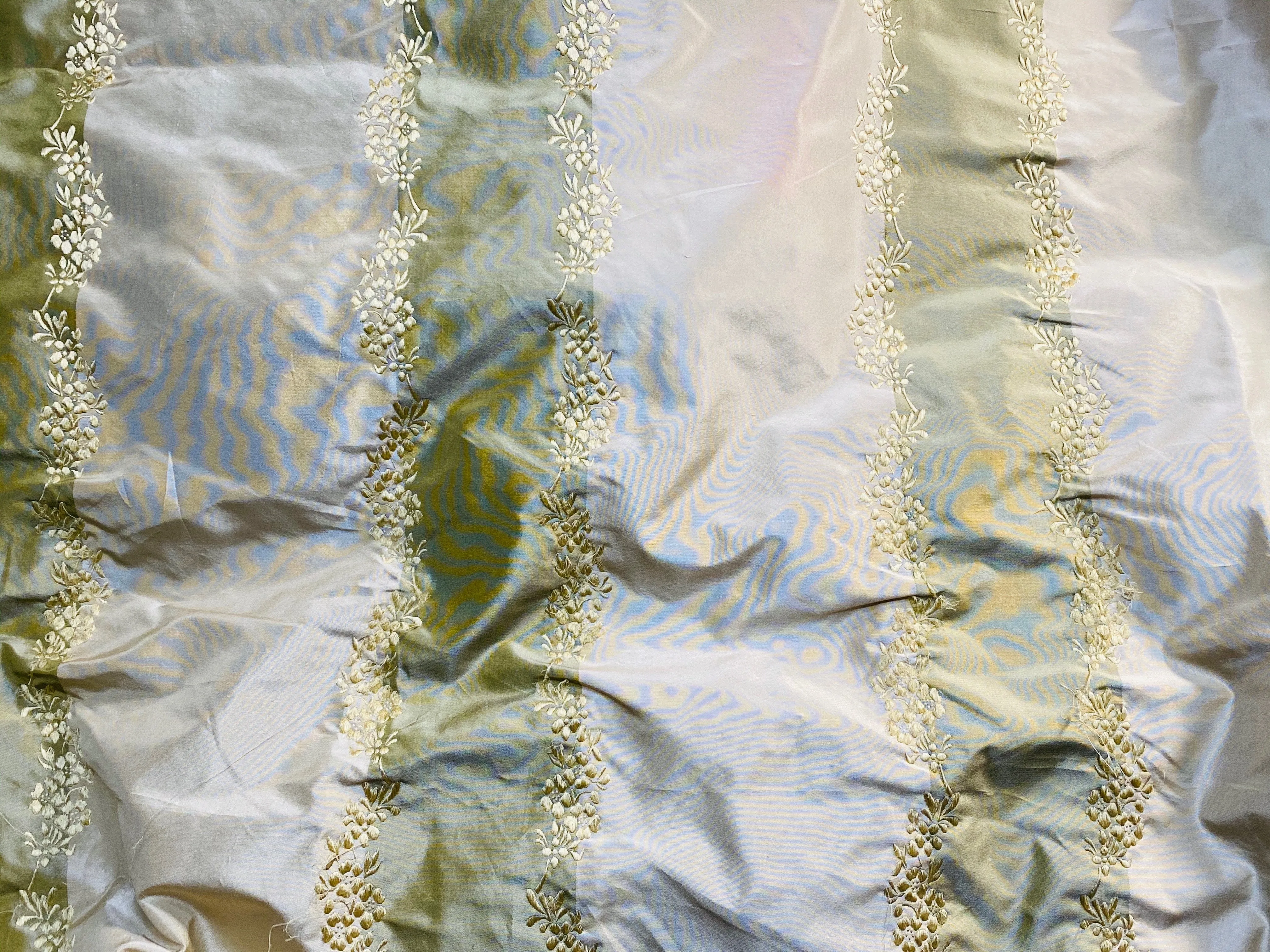 NEW Lady Kristen 100% Silk Taffeta with Embroidery Floral and Stripes Motif in Icy Pistachio Green and Champagne