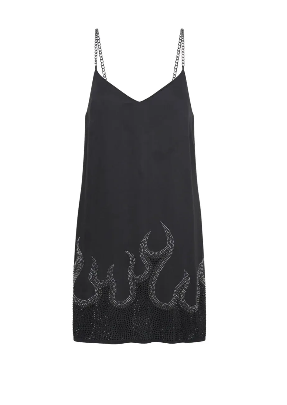 On Fire Black Crystal Slip Dress Black