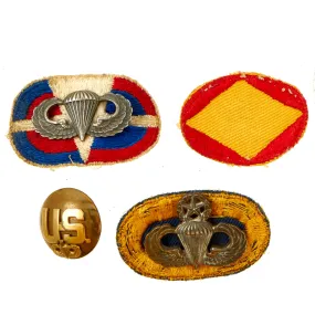 Original U.S. WWII to Post WWII Era US Army Airborne Unit Ovals and Parachutist Wings Grouping - 4 Items