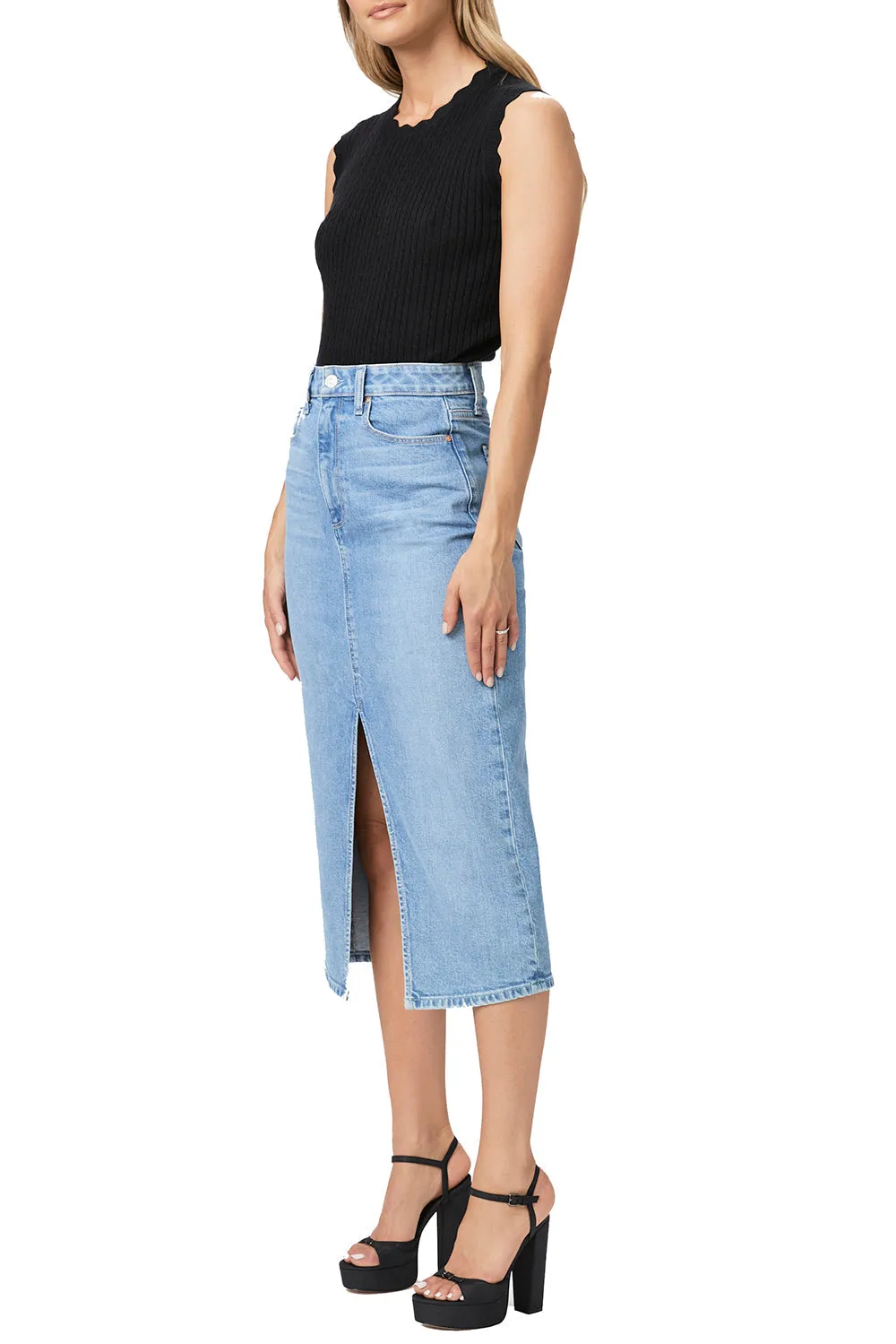 Paige Angela Denim Midi Skirt in Ysabel