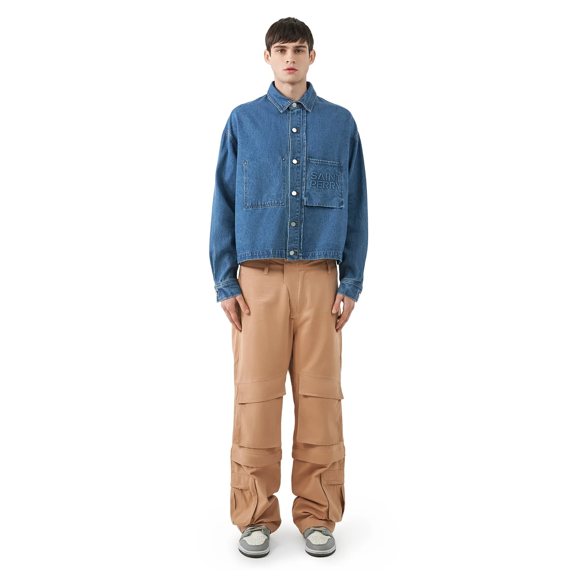 Panelled hard cotton cargo trousers - Dusty Brown