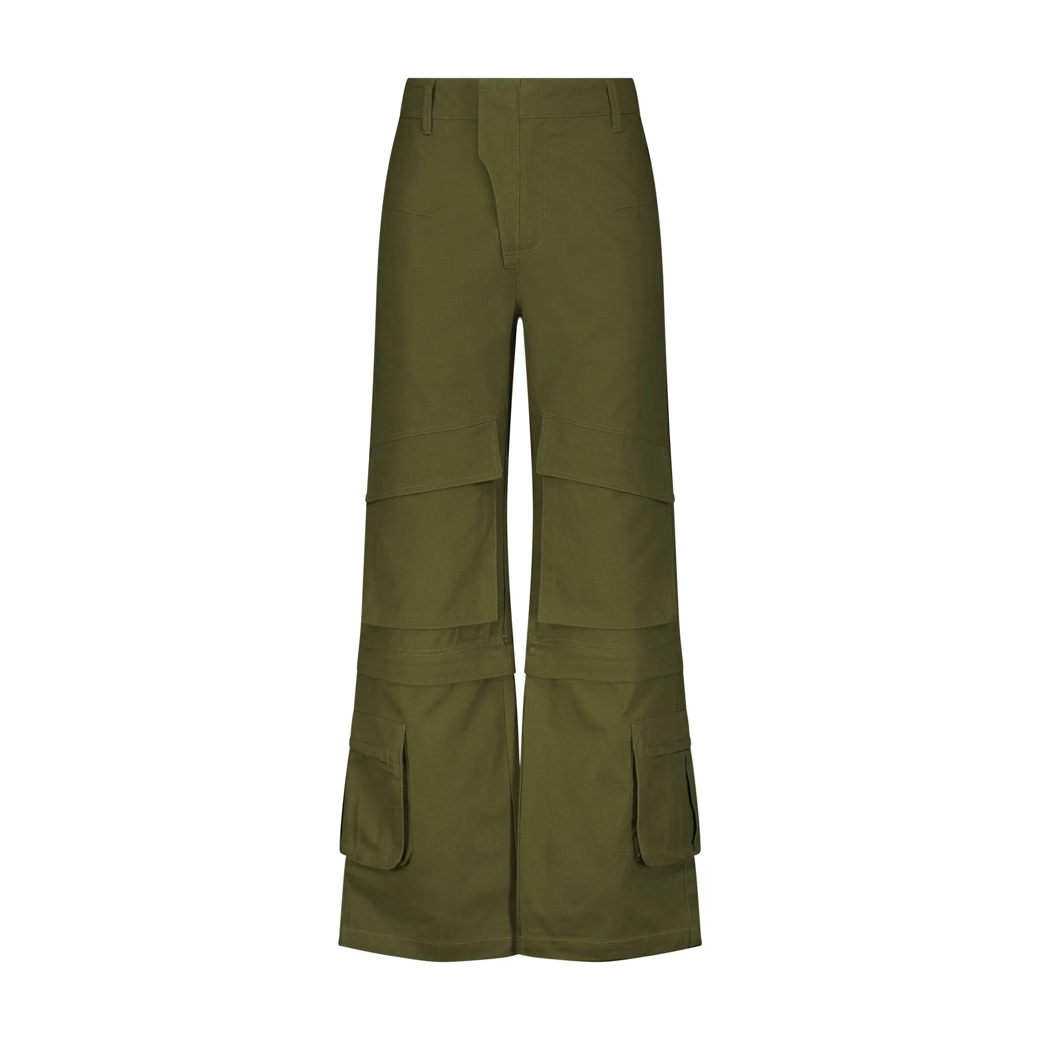 Panelled hard cotton cargo trousers - Khaki Green